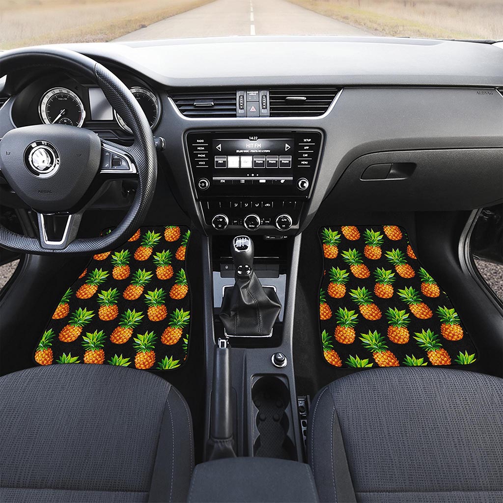 Black Pineapple Pattern Print Front and Back Car Floor Mats