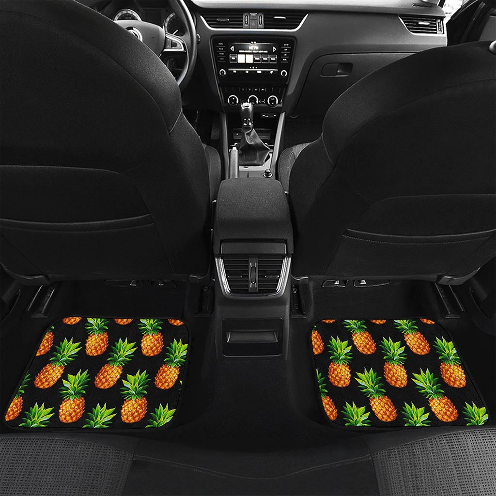 Black Pineapple Pattern Print Front and Back Car Floor Mats