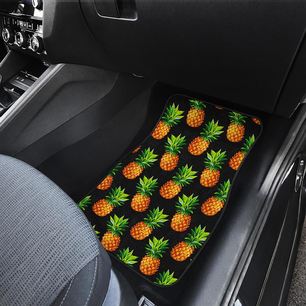Black Pineapple Pattern Print Front and Back Car Floor Mats