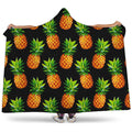 Black Pineapple Pattern Print Hooded Blanket