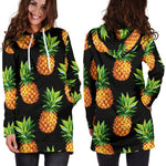 Black Pineapple Pattern Print Hoodie Dress GearFrost