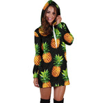 Black Pineapple Pattern Print Hoodie Dress GearFrost