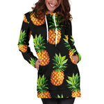 Black Pineapple Pattern Print Hoodie Dress GearFrost