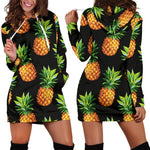 Black Pineapple Pattern Print Hoodie Dress GearFrost