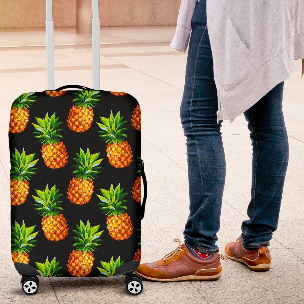 Black Pineapple Pattern Print Luggage Cover GearFrost