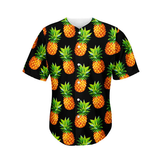 Black Pineapple Pattern Print Men's Baseball Jersey
