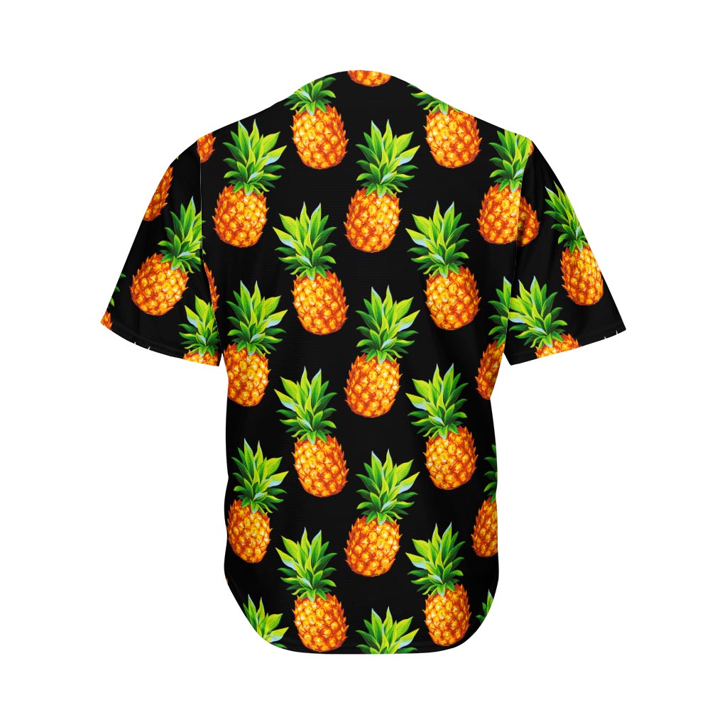 Black Pineapple Pattern Print Men's Baseball Jersey