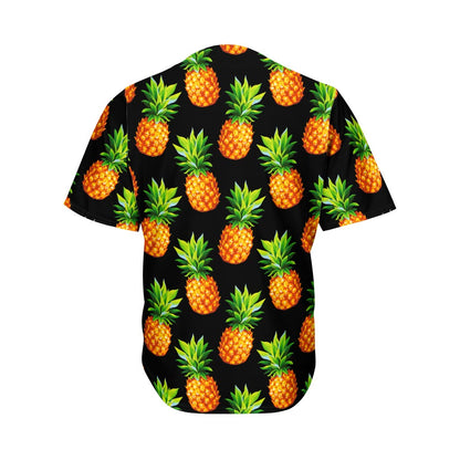 Black Pineapple Pattern Print Men's Baseball Jersey