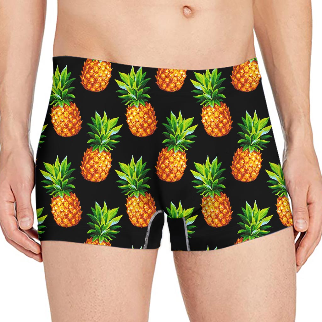 Black Pineapple Pattern Print Men's Boxer Briefs