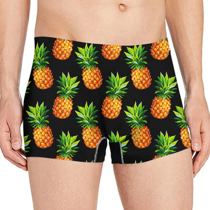 Black Pineapple Pattern Print Men's Boxer Briefs