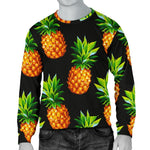 Black Pineapple Pattern Print Men's Crewneck Sweatshirt GearFrost