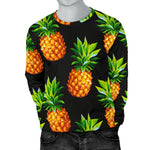 Black Pineapple Pattern Print Men's Crewneck Sweatshirt GearFrost