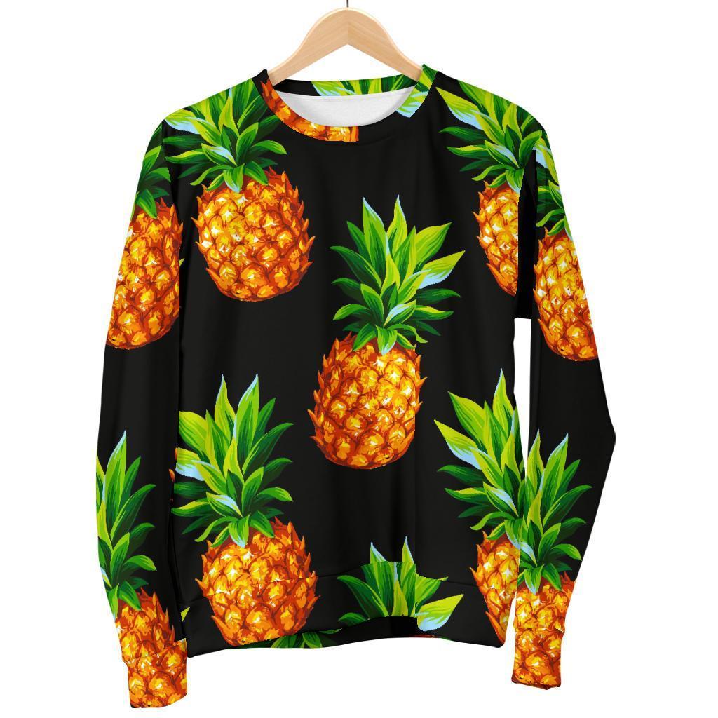 Black Pineapple Pattern Print Men's Crewneck Sweatshirt GearFrost