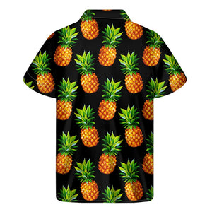 Black Pineapple Pattern Print Men's Short Sleeve Shirt