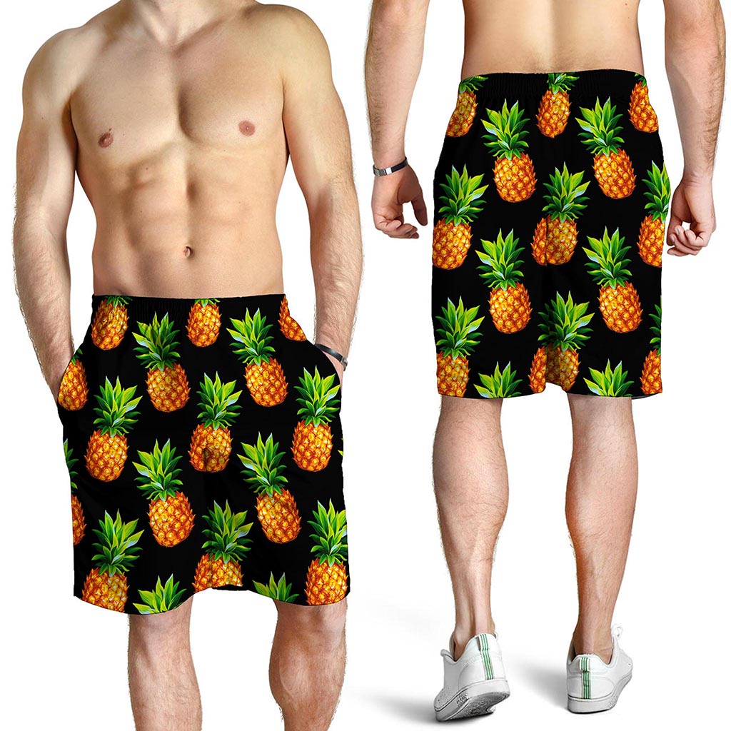 Black Pineapple Pattern Print Men's Shorts