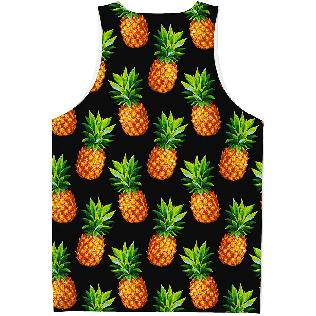 Black Pineapple Pattern Print Men's Tank Top