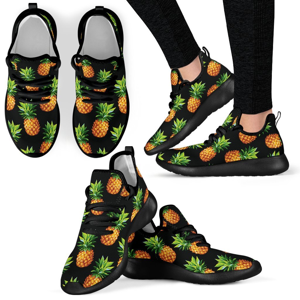 Black Pineapple Pattern Print Mesh Knit Shoes GearFrost