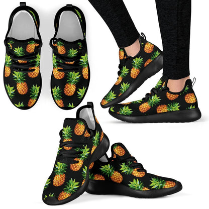 Black Pineapple Pattern Print Mesh Knit Shoes GearFrost
