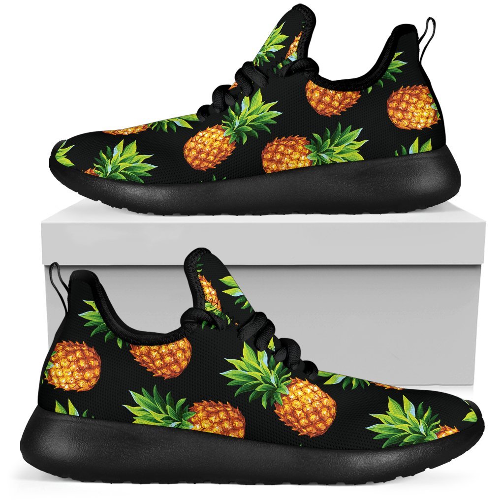 Black Pineapple Pattern Print Mesh Knit Shoes GearFrost