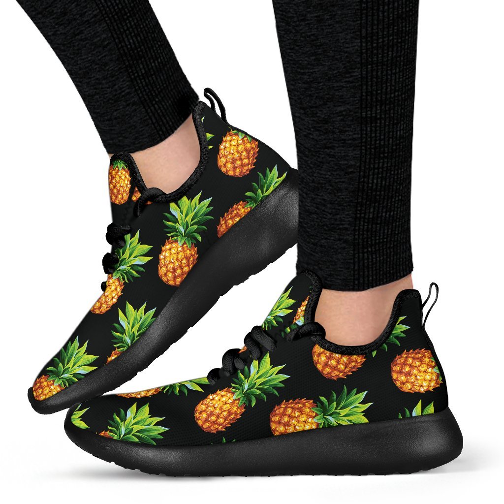 Black Pineapple Pattern Print Mesh Knit Shoes GearFrost