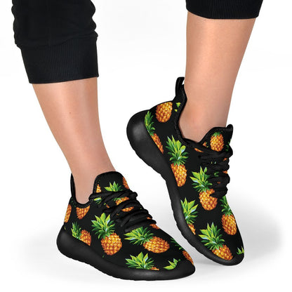 Black Pineapple Pattern Print Mesh Knit Shoes GearFrost