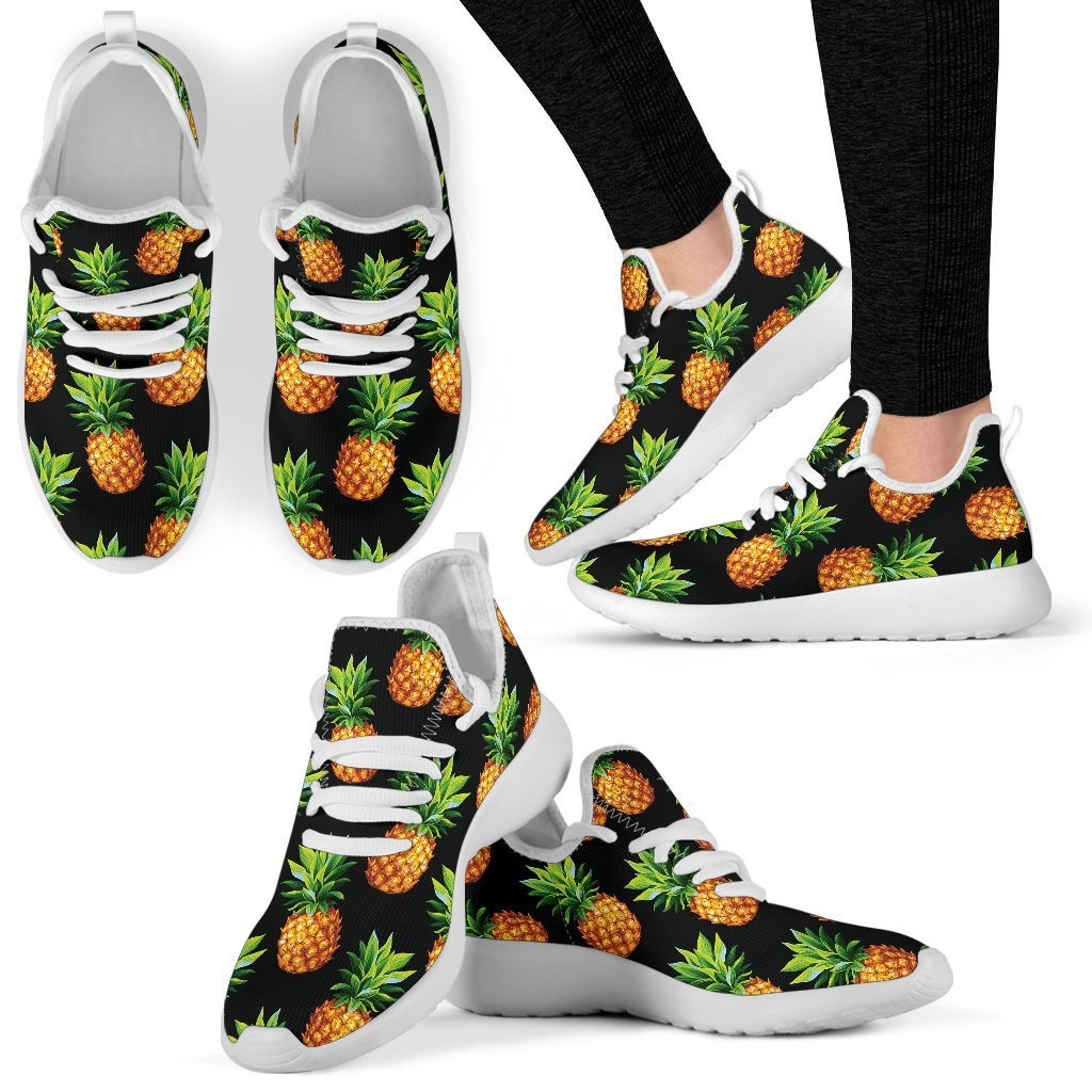 Black Pineapple Pattern Print Mesh Knit Shoes GearFrost