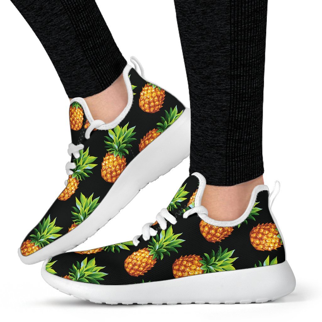 Black Pineapple Pattern Print Mesh Knit Shoes GearFrost