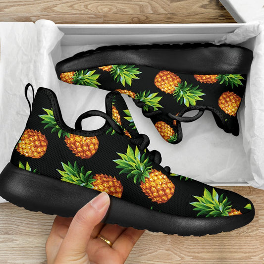 Black Pineapple Pattern Print Mesh Knit Shoes GearFrost