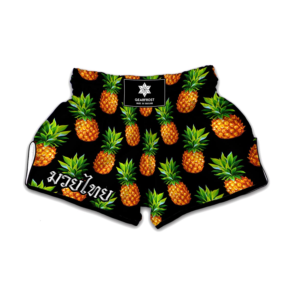 Black Pineapple Pattern Print Muay Thai Boxing Shorts