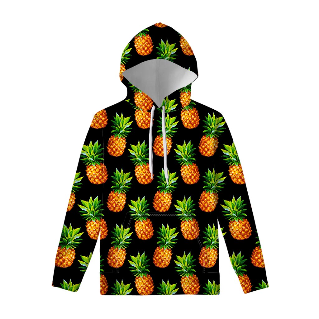 Black Pineapple Pattern Print Pullover Hoodie