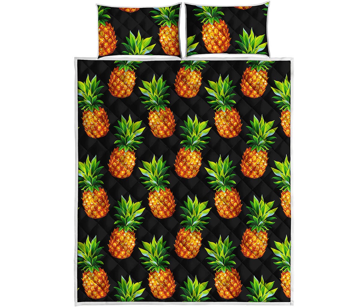 Black Pineapple Pattern Print Quilt Bed Set