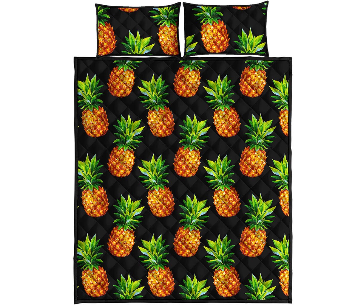 Black Pineapple Pattern Print Quilt Bed Set