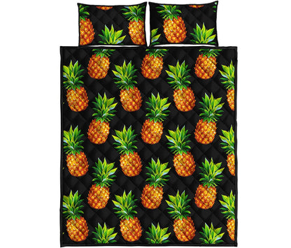 Black Pineapple Pattern Print Quilt Bed Set