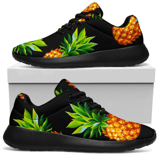 Black Pineapple Pattern Print Sport Shoes GearFrost