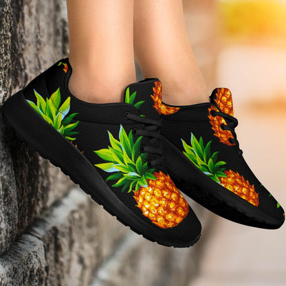 Black Pineapple Pattern Print Sport Shoes GearFrost