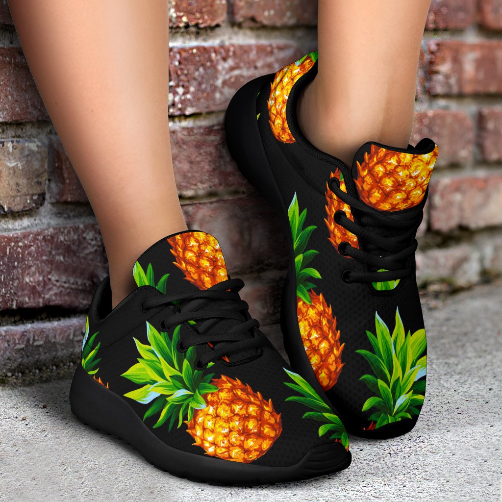Black Pineapple Pattern Print Sport Shoes GearFrost