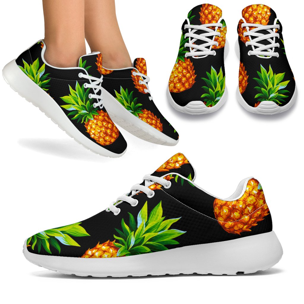 Black Pineapple Pattern Print Sport Shoes GearFrost