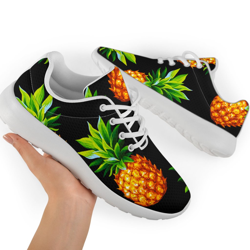 Black Pineapple Pattern Print Sport Shoes GearFrost