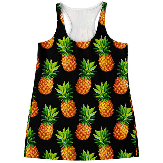 Black Pineapple Pattern Print Women's Racerback Tank Top