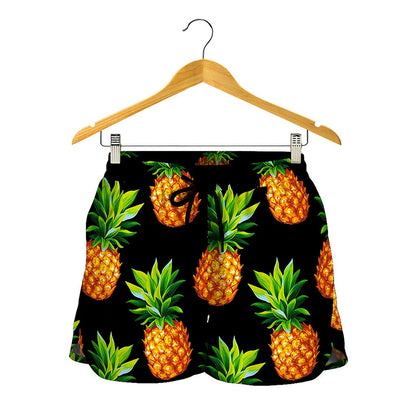 Black Pineapple Pattern Print Women's Shorts