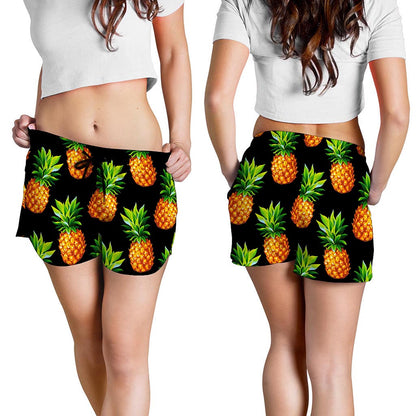 Black Pineapple Pattern Print Women's Shorts