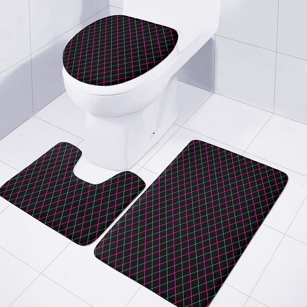 Black Pink And Blue Argyle Pattern Print 3 Piece Bath Mat Set