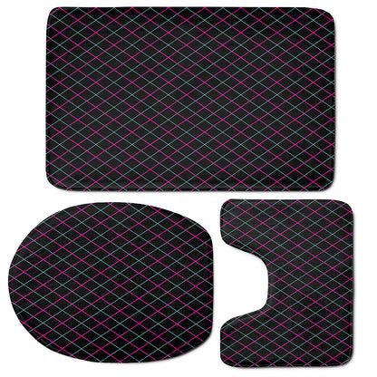 Black Pink And Blue Argyle Pattern Print 3 Piece Bath Mat Set