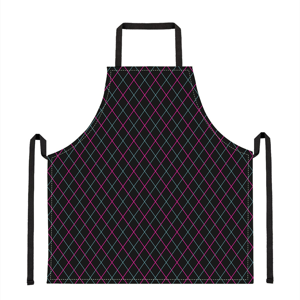 Black Pink And Blue Argyle Pattern Print Apron