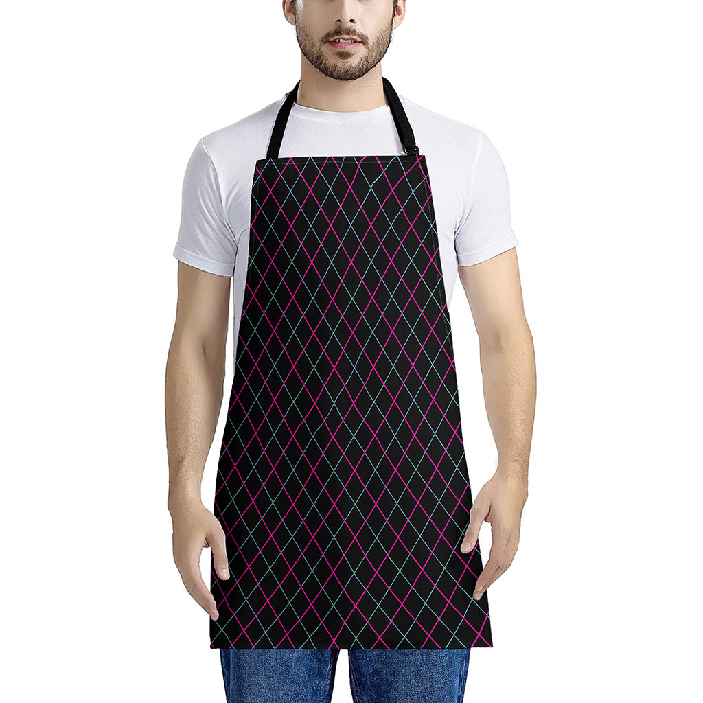 Black Pink And Blue Argyle Pattern Print Apron