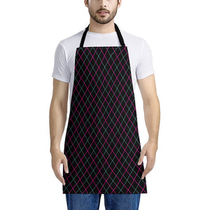 Black Pink And Blue Argyle Pattern Print Apron