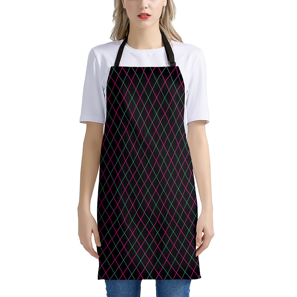 Black Pink And Blue Argyle Pattern Print Apron