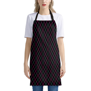 Black Pink And Blue Argyle Pattern Print Apron