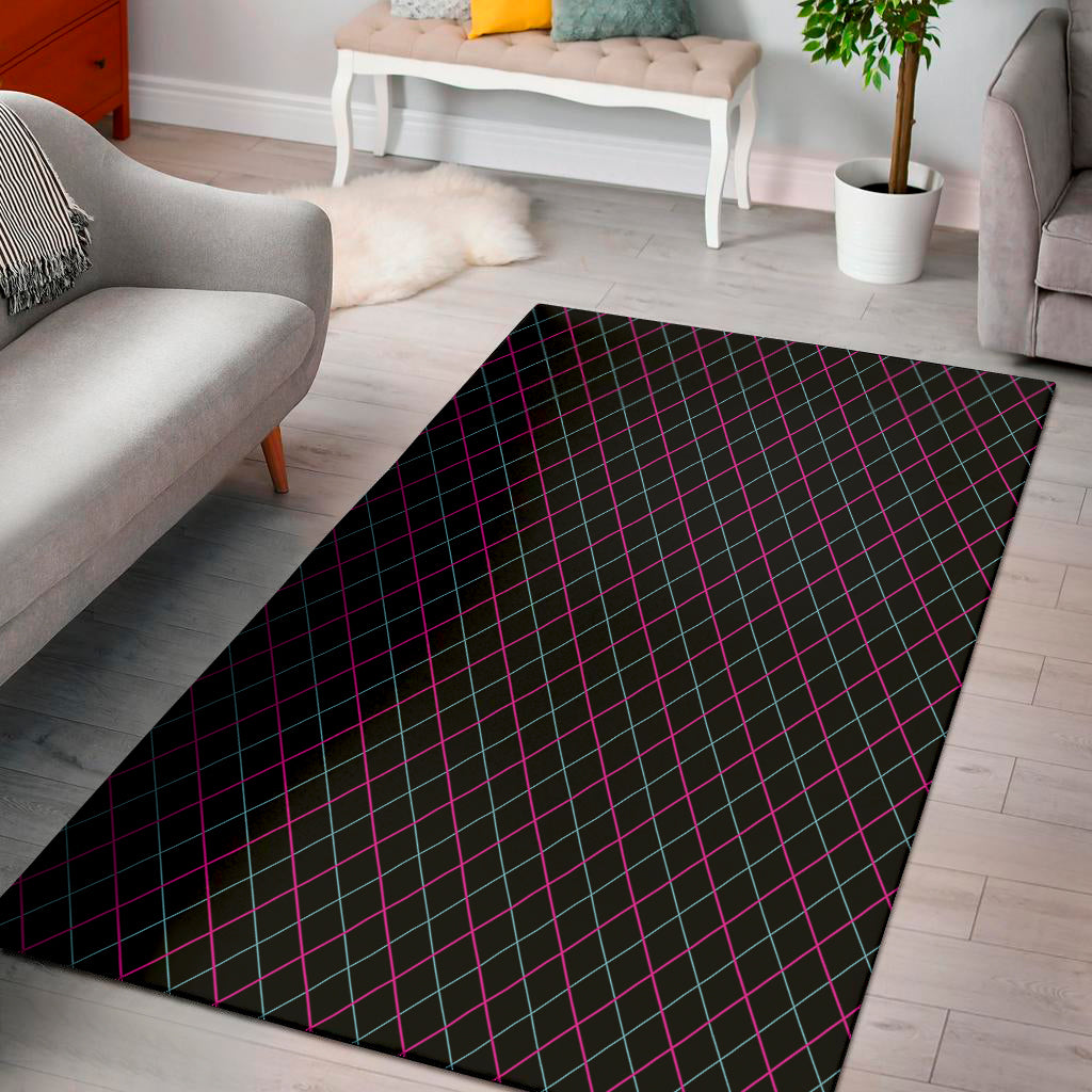 Black Pink And Blue Argyle Pattern Print Area Rug