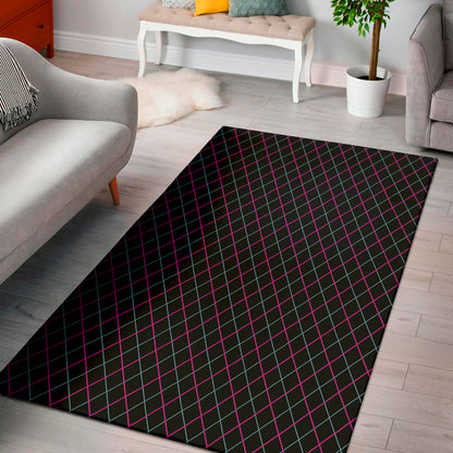 Black Pink And Blue Argyle Pattern Print Area Rug